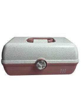 Vintage Caboodles Large Pink & White Speckled Makeup With Fold-Out Tray & Mirror